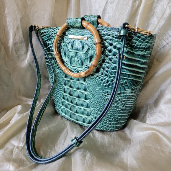 The Brahmin Mod Bowie Satchel in Myrtle Melbourne Croc Embossed Green Leather - Picture 4 of 8